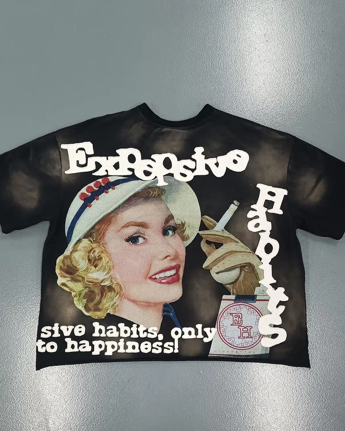 Black oversized graphic T-shirt with large full-front print and washed finish